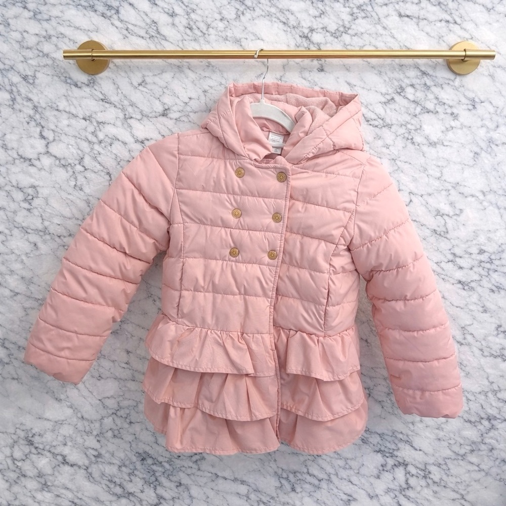Gymboree Royal Princess Pink Puffer Jacket w/ Ruffles & Hood size 7 - Picture 4 of 9